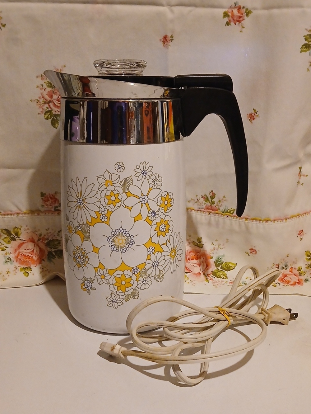 Corningware White Electric Percolator Rare Floral Bouquet 10 Cups Coffee